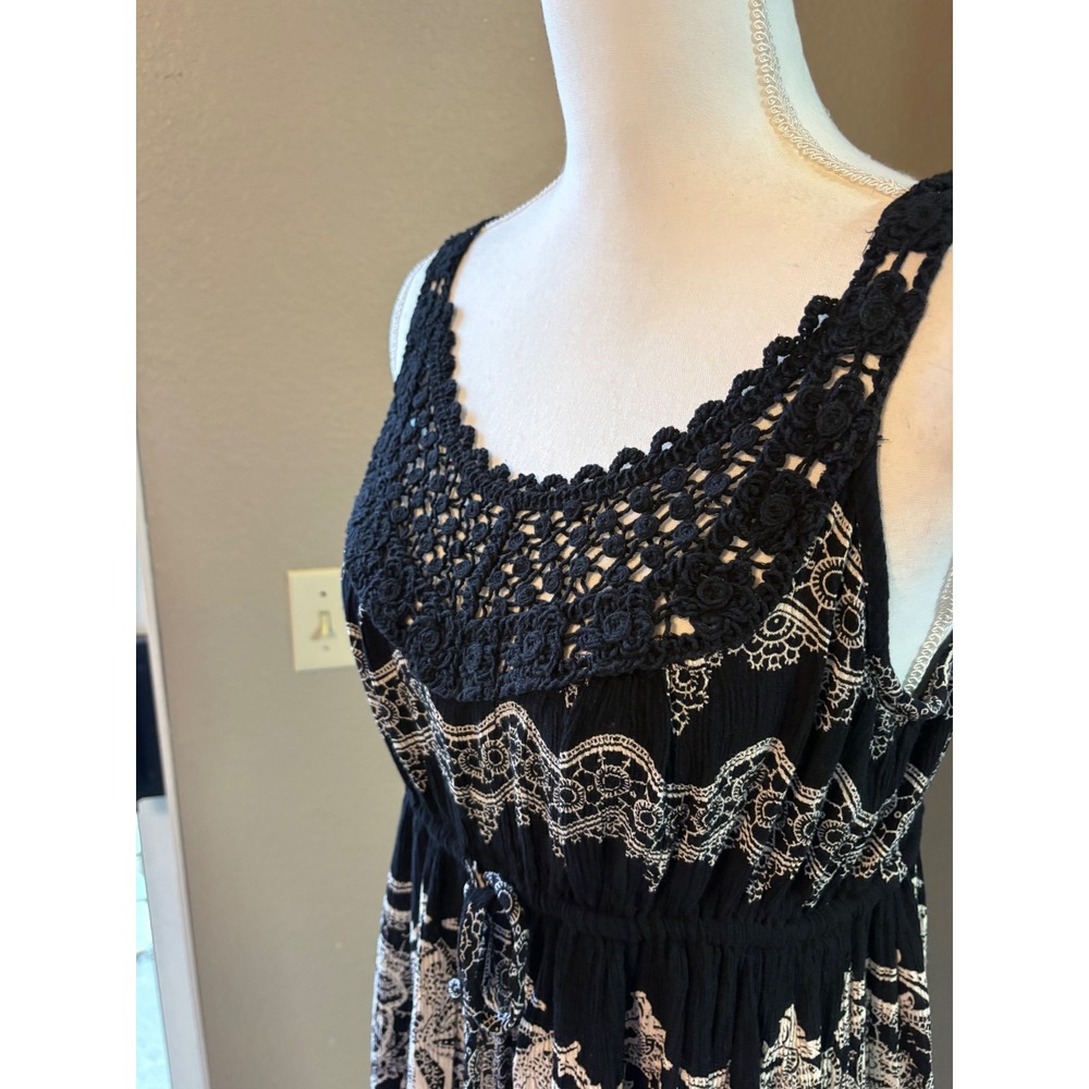 Bila Womens Black White Paisley Crochet Neck Maxi Dress Large Boho - Picture 4 of 8